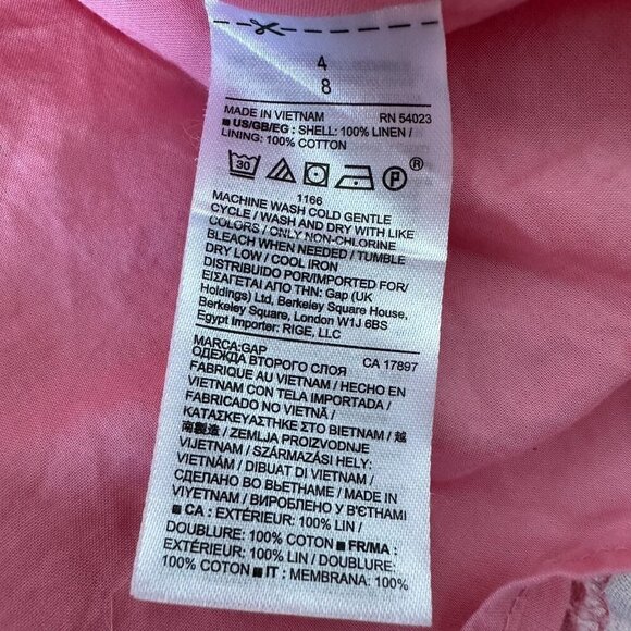 Gap Linen Mini Dress Fit and Flare Size 4 Pink Geometric V Neck - Picture 6 of 11